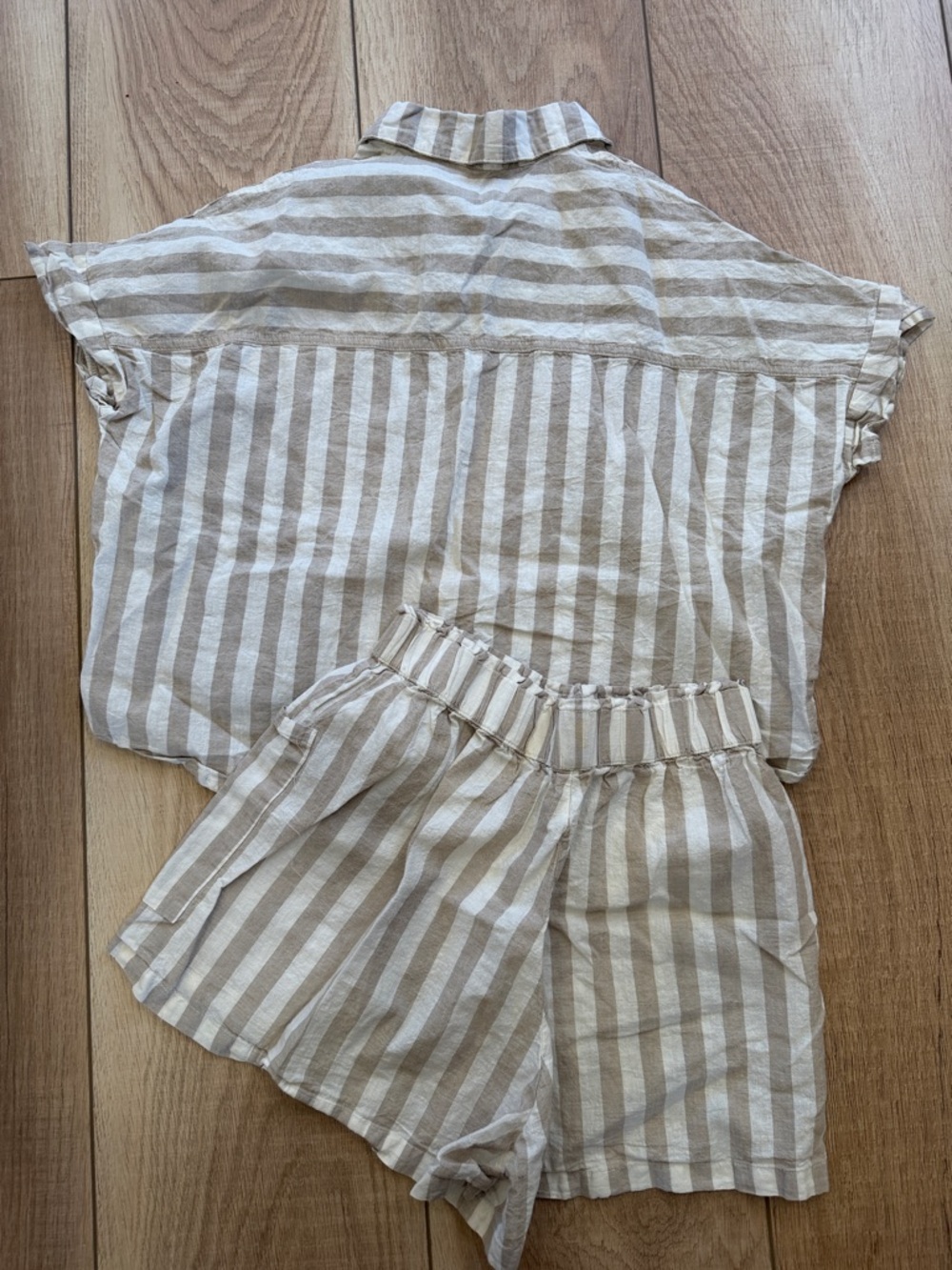 Rylee + Cru Beige and White Striped Button-Up Top and shorts set - Picture 5 of 5